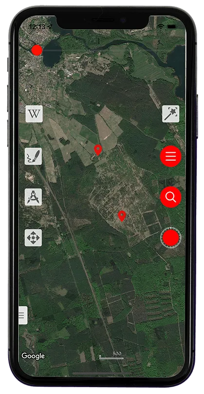 Schermata di Vetus Maps con mappa satellitare